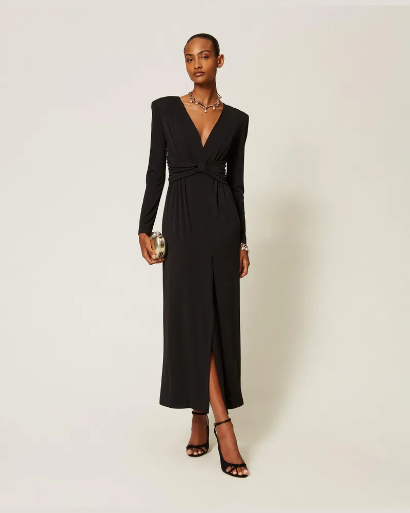 Twin-Set Maxikleid mit Faltenwurf Schwarz