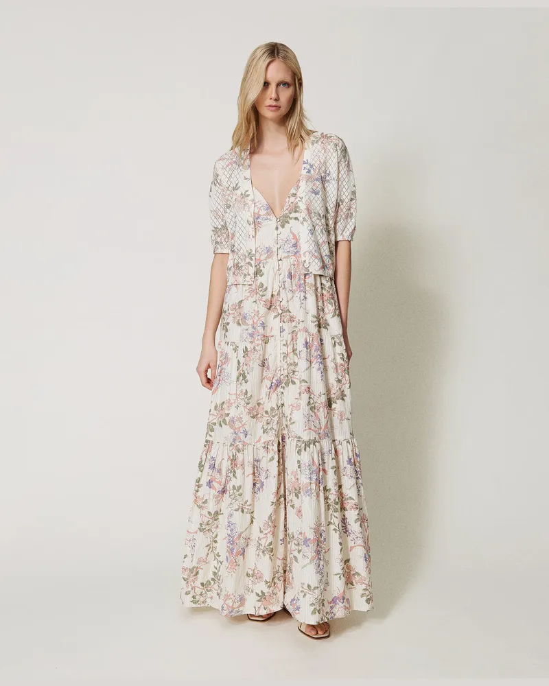 Twin-Set Cardigans - Cropped-Cardigan mit Blumendessin, Multicolor Blumenprint, Größe: XXL 