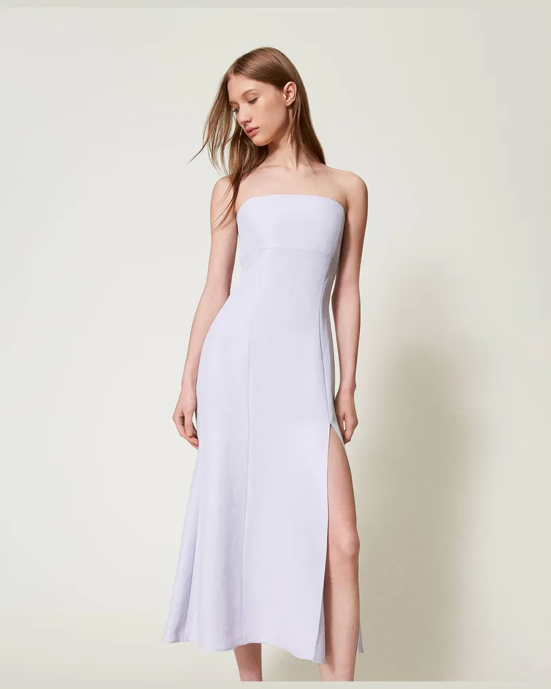 Twin-Set Kleider - Langes Bustierkleid, Fliederblütenlila, Leinen, Größe Fliederblütenlila