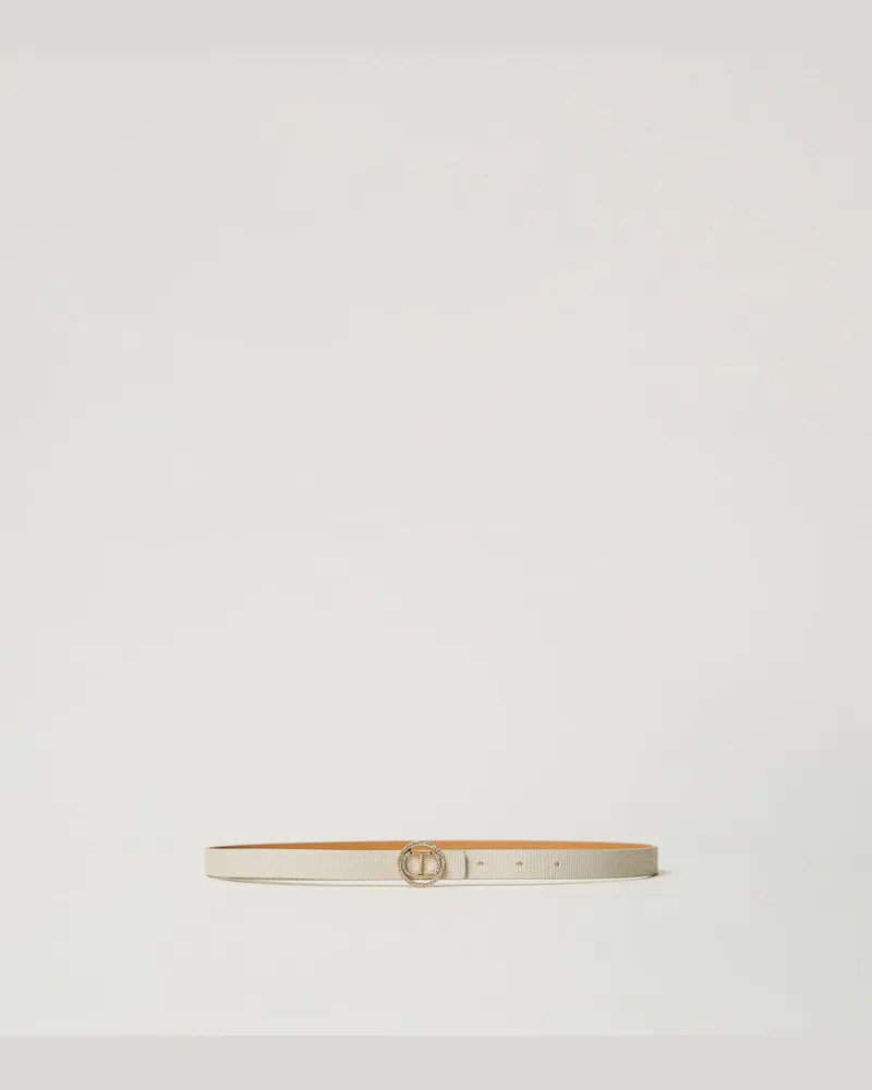 Twin-Set Accessoires - Gürtel aus Leder mit Eidechsenprägung und Strass, Perlmutt, Größe Perlmutt