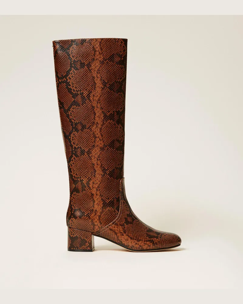 Twin-Set Schuhe - Hoher Stiefel mit Animalprint, Pythonprint „Land", Größe Pythonprint