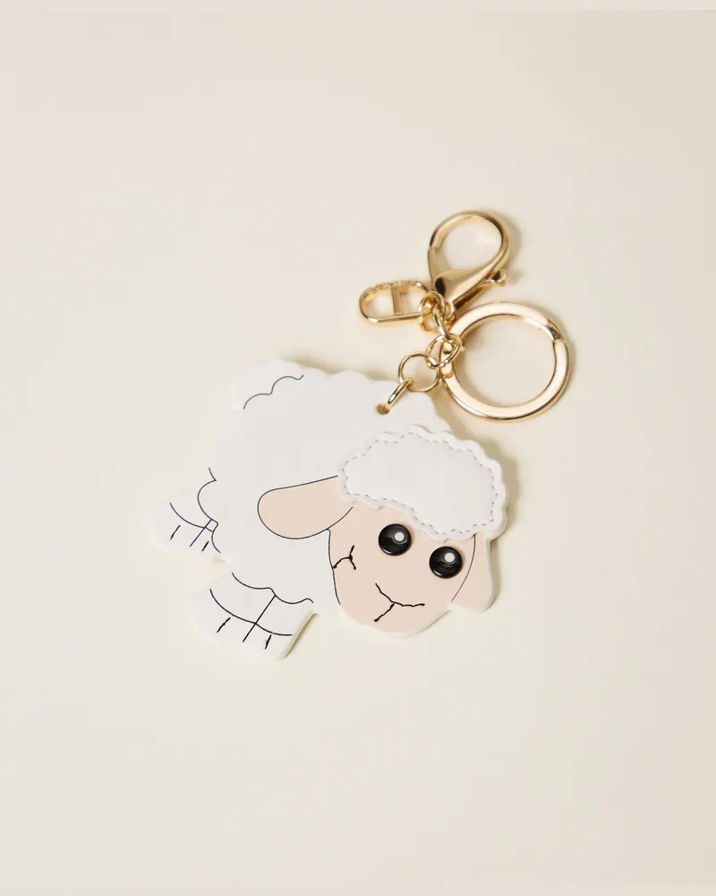 Twin-Set Accessoires - Schaf-Schlüsselanhänger mit Oval T, Weiß Schnee, Einheitsgröße Weiß