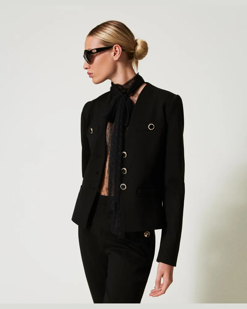 Twin-Set Jacken und Outerwear - Blazer mit Schmuckknöpfen, Schwarz, Jersey, Größe Schwarz