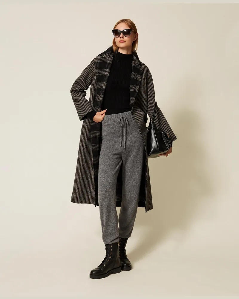 Twin-Set Hosen - Strickhose aus Wollmischung, Mittelgrau-Melange, Wolle, Größe Mittelgrau-melange