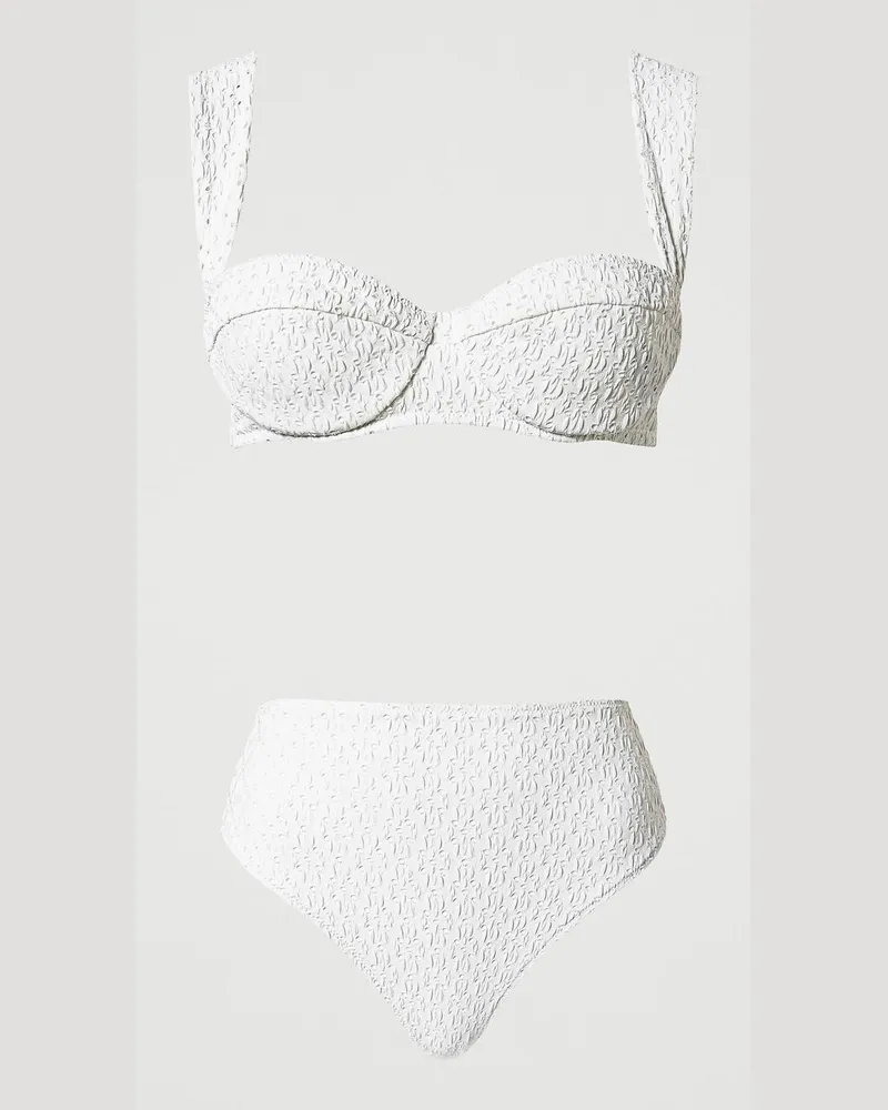 Twin-Set Bademode - Bügel-Bikinitop und Bikinihose mit Lochstickereien, Star White, Größe: 2-B 