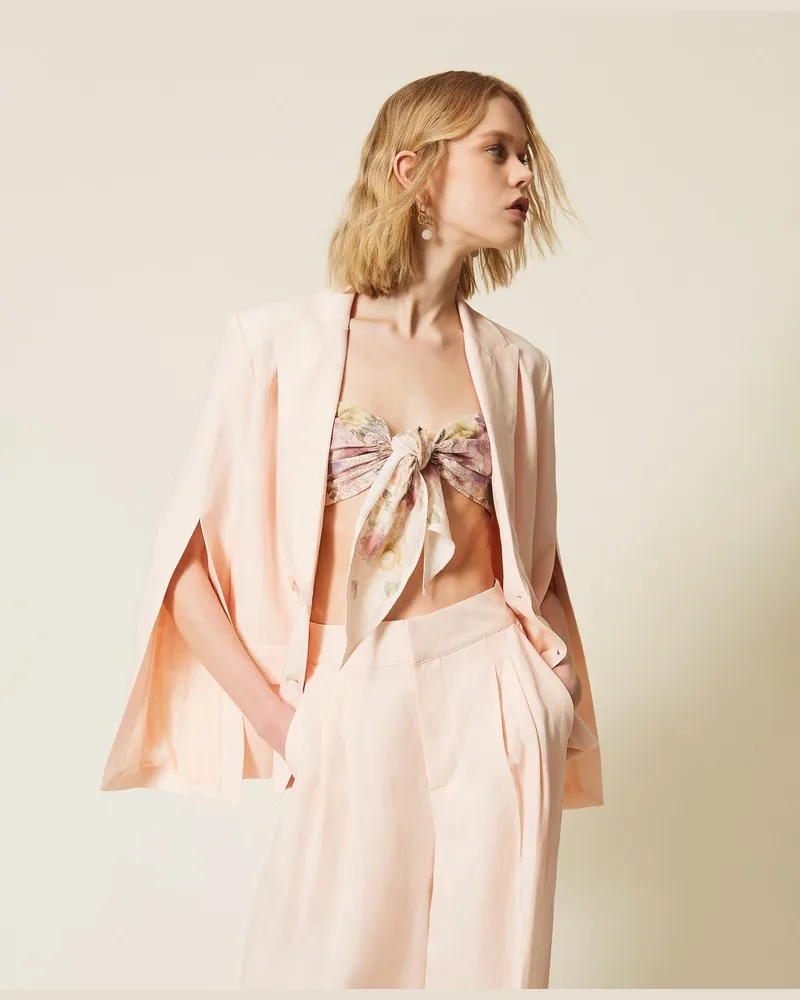 Twin-Set Jacken und Outerwear - Zweireihige Jacke aus Leinenmischung, Pearl Rose, Größe Pearl