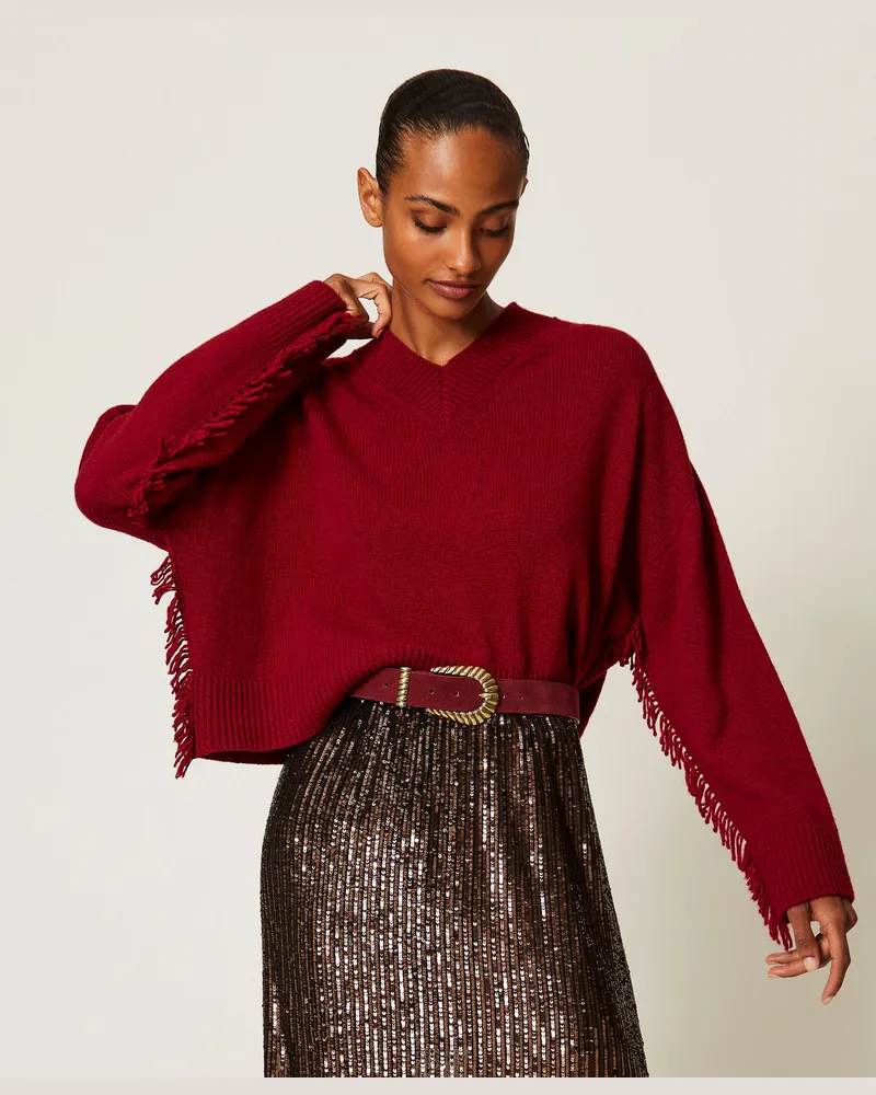 Twin-Set Pullover aus Wollmischung mit Fransen Bloody