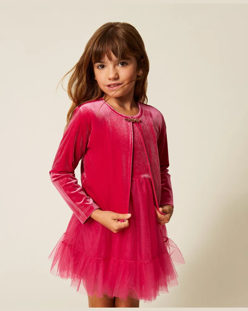 Twin-Set Jacken und Outerwear - Mädchen-Schulterwärmer aus Samt mit Oval Ts, Rosa Candy Rose, Tüll, Größe Rosa