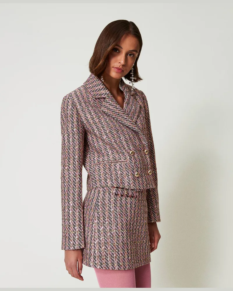 Actitude by Twinset Jacken und Outerwear - Blazer aus Bouclé- und Lurexgarn, Pink-Tüll-Bouclé, Größe Pink-tüll-bouclé