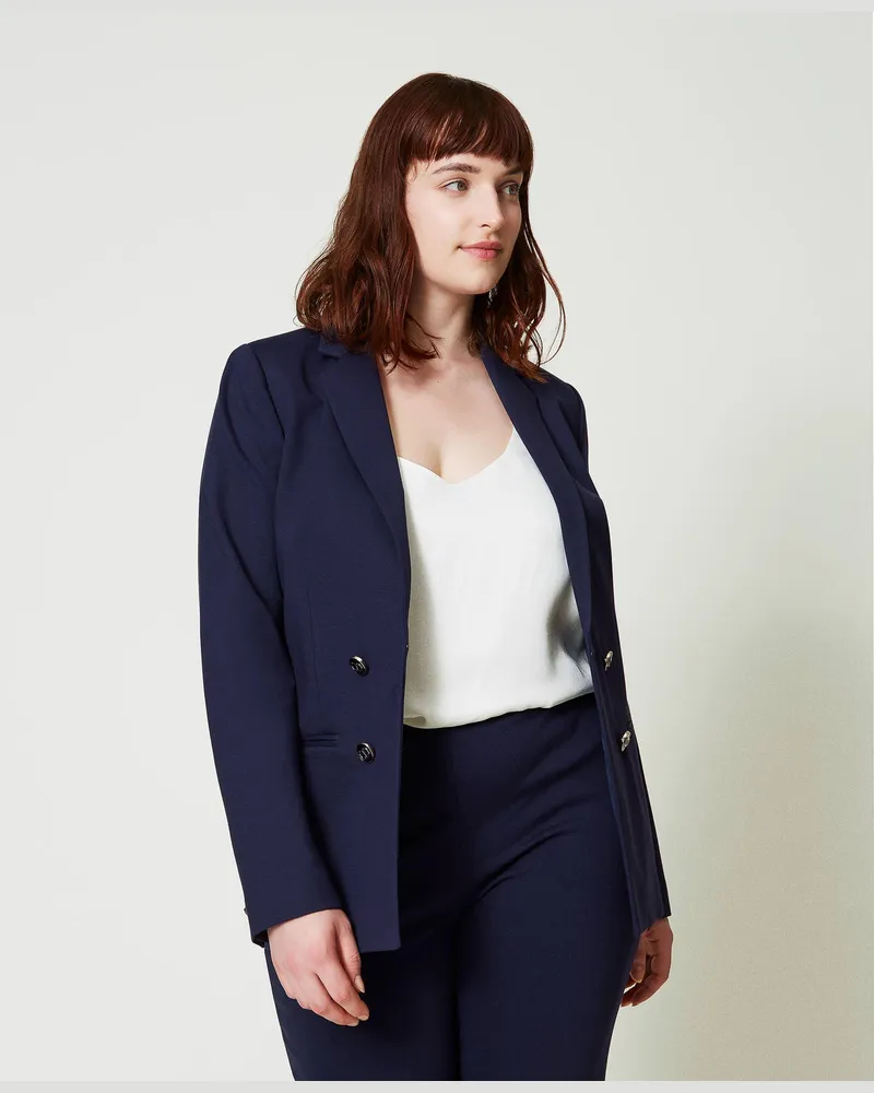 Twin-Set Jacken und Outerwear - Blazer mit „Oval T"-Knöpfen, Midnight-Blau, Größe Midnight-blau