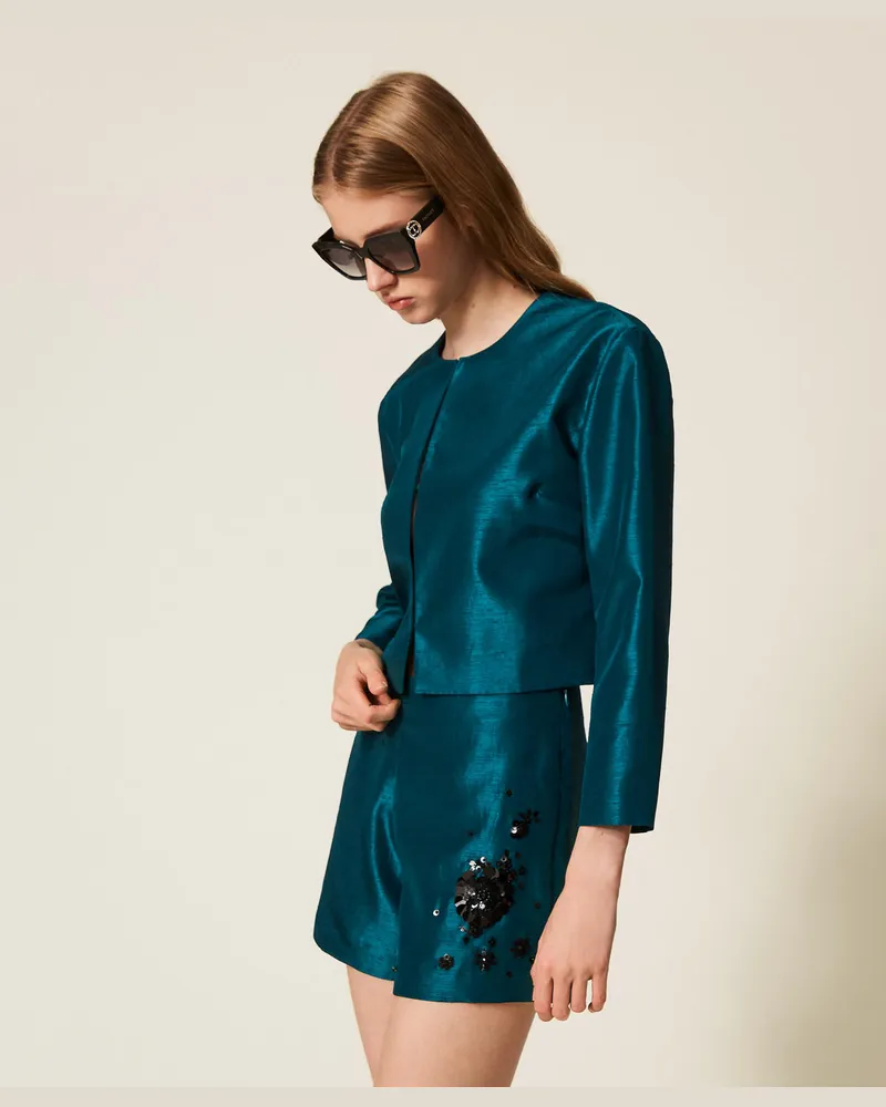 Actitude by Twinset Jacken und Outerwear - Jacke aus Shantung, Green Heron, Satin, Größe Green