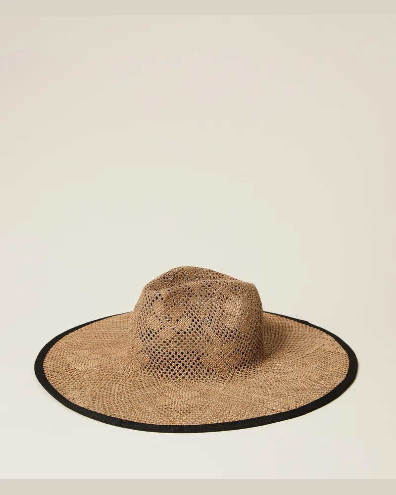 Twin-Set Accessoires - Hut in Strohoptik mit Blumenmuster, „Bubinga Wood"-Braun, Einheitsgröße „bubinga