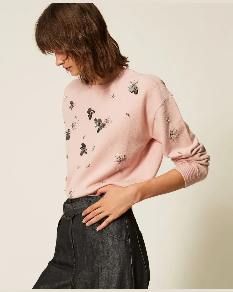 Actitude by Twinset Rundhalspullover mit Stickmotiv Rose