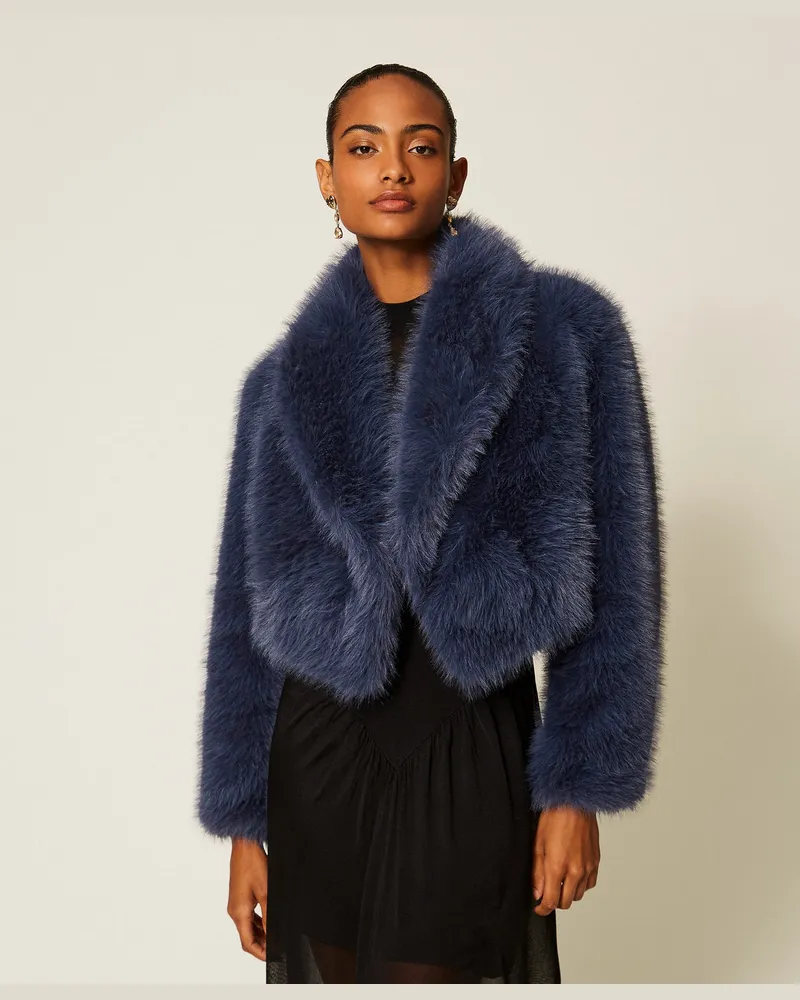 Twin-Set Kurzjacke aus Kunstpelz Indigoblau
