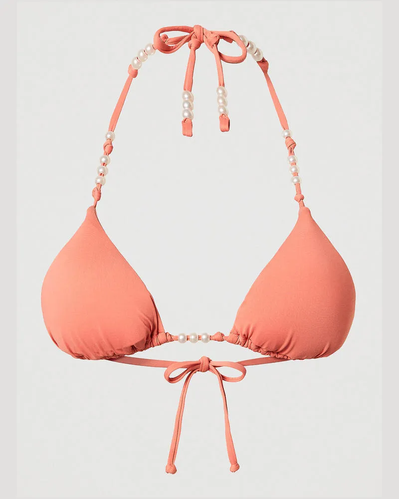 Twin-Set Bademode - Triangel-Bikinitop mit Perlen, Coral Sunset, Größe: 2-B 