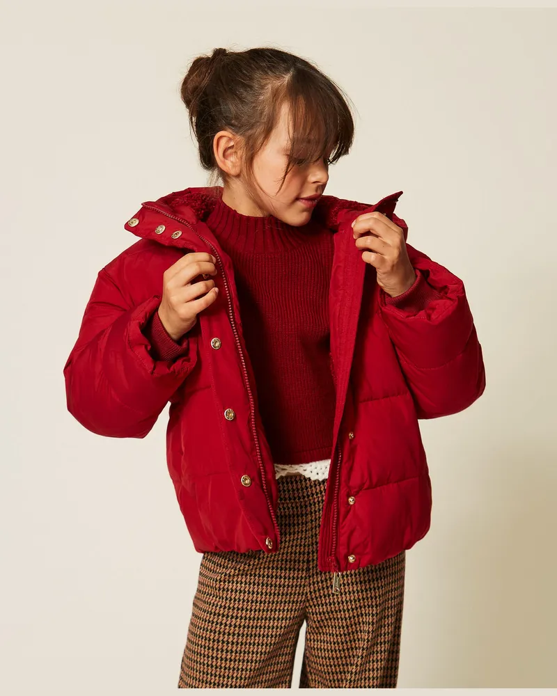 Twin-Set Kurze Daunenjacke mit Kunstpelz Red