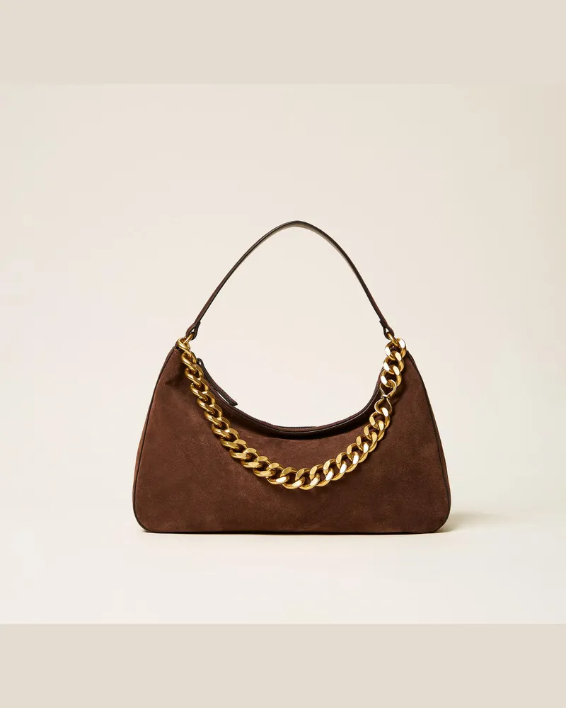Twin-Set Mittelgroße Tasche Liliane aus Veloursleder Dark