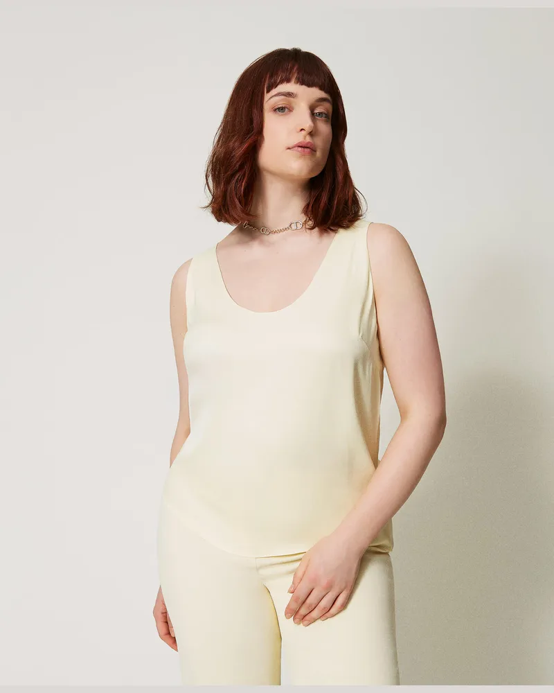 Twin-Set Tops - Top aus glänzendem Satin, Vanilla, Größe: 52 