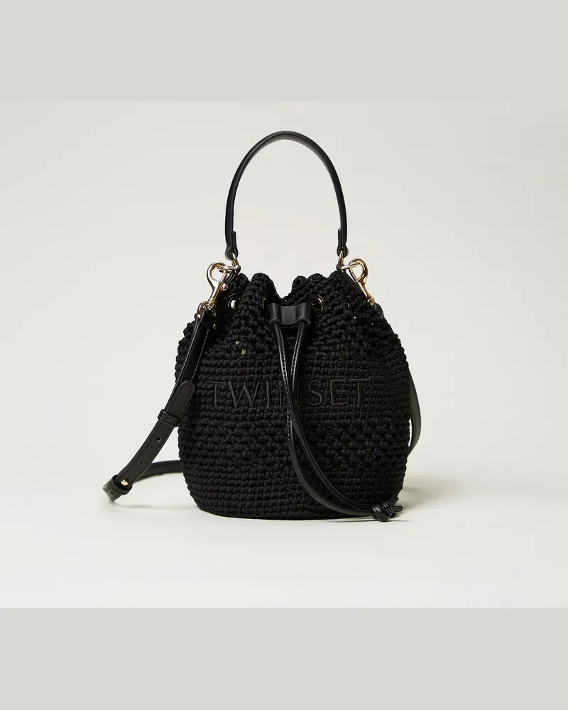 Twin-Set Taschen - Beuteltasche aus gehäkelter Baumwolle, Schwarz, Einheitsgröße Schwarz