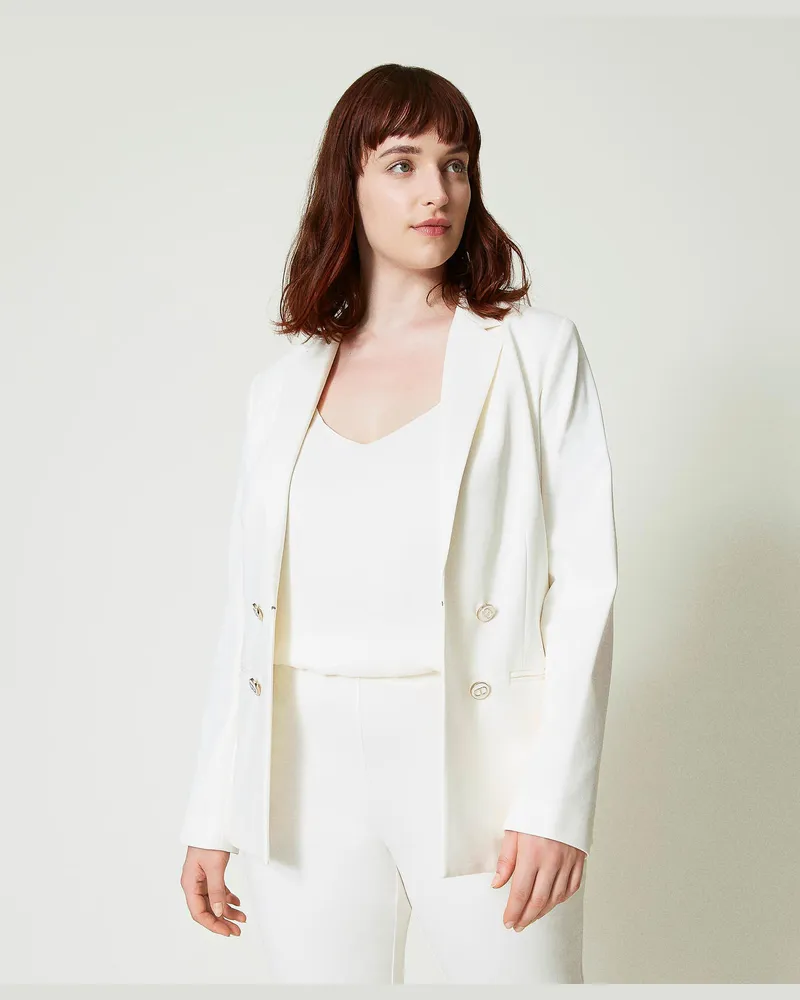 Twin-Set Jacken und Outerwear - Blazer mit „Oval T"-Knöpfen, Weiß Schnee, Größe Weiß