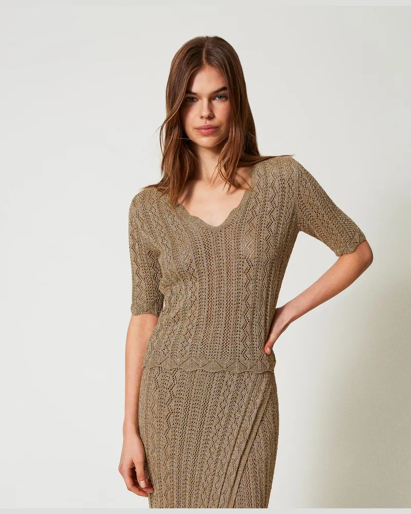 Twin-Set Lurexpullover mit Mustermix, Golden Green Lurex, Größe: XXL 