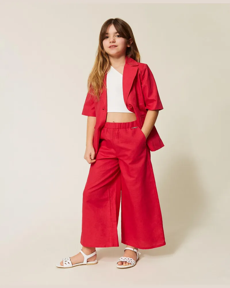 Twin-Set Hosen - Cropped-Hose aus Leinen, Magentarot, Größe Magentarot
