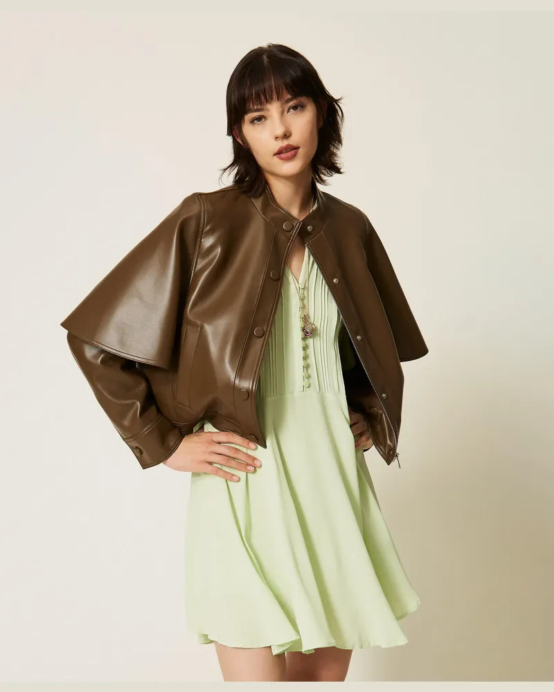 Twin-Set Cape-Jacke in Lederoptik Buchengrün