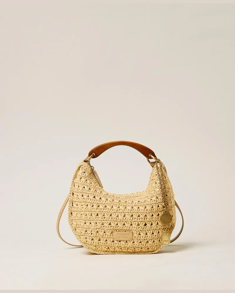 Twin-Set Tasche 'Croissant' aus Rafia mit Charms Stroh