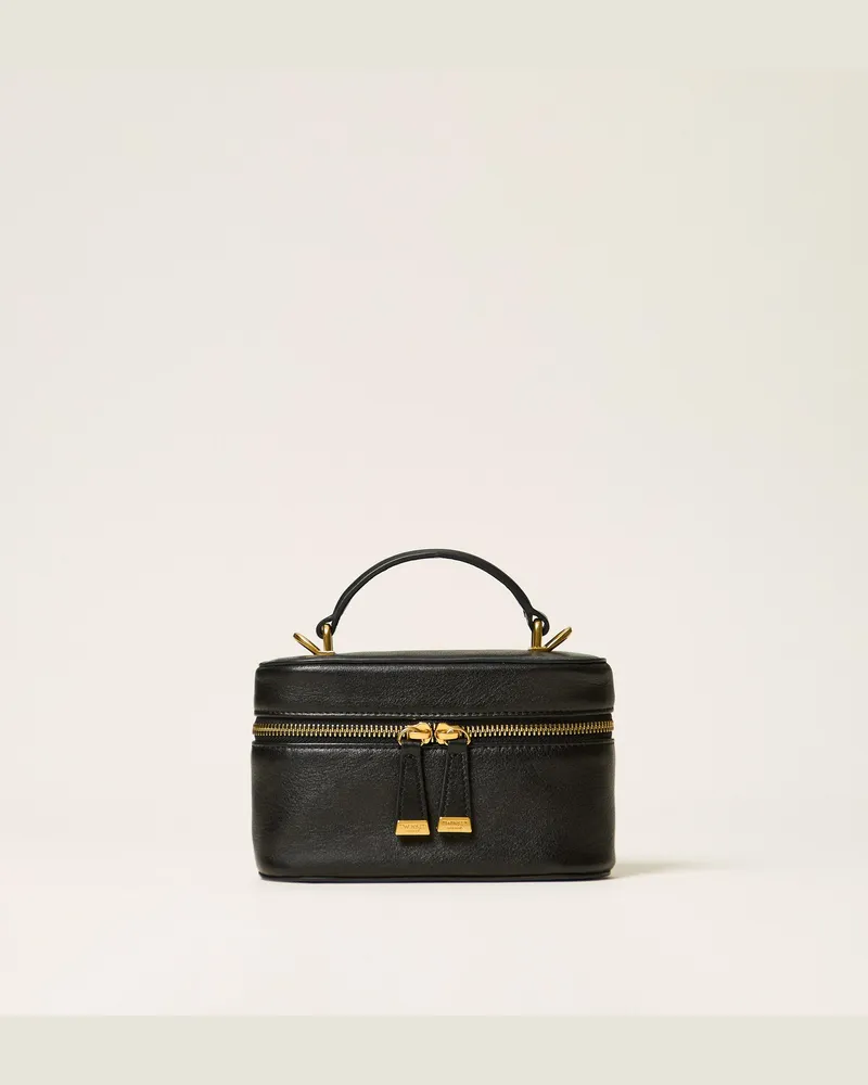 Twin-Set Umhängetasche aus Leder, Damen, Schwarz Schwarz