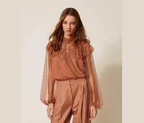 Blusen - Bluse aus Plumetis-Tüll und Spitze, „Mocha Mousse