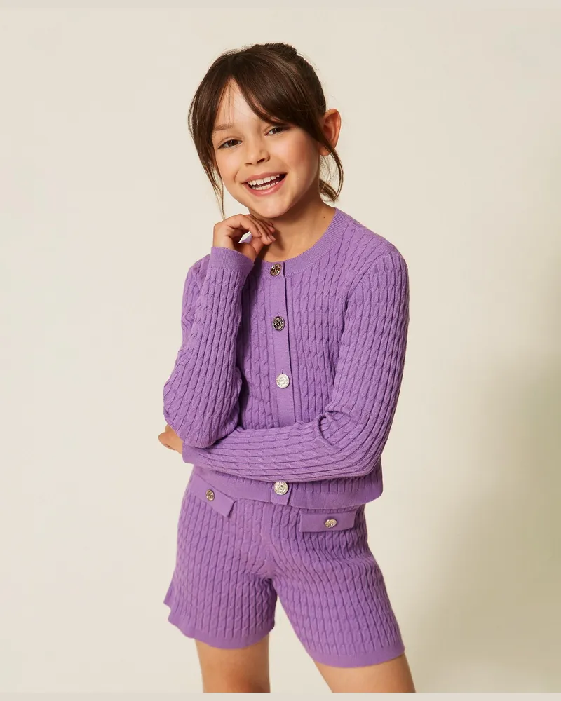Twin-Set Figurbetonte Strick-Shorts mit Zopfmuster, Damen, Hyazinthenlila Hyazinthenlila