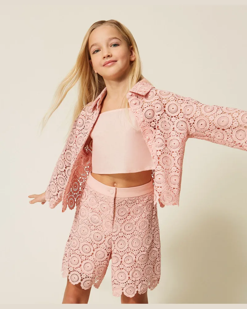 Twin-Set Hosen - Shorts aus Makrameespitze, Pink Dancer, Größe Pink