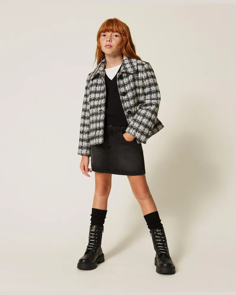 Twin-Set Kurzer Mantel aus Tuch mit Karomuster, Damen, Karos Color Karos