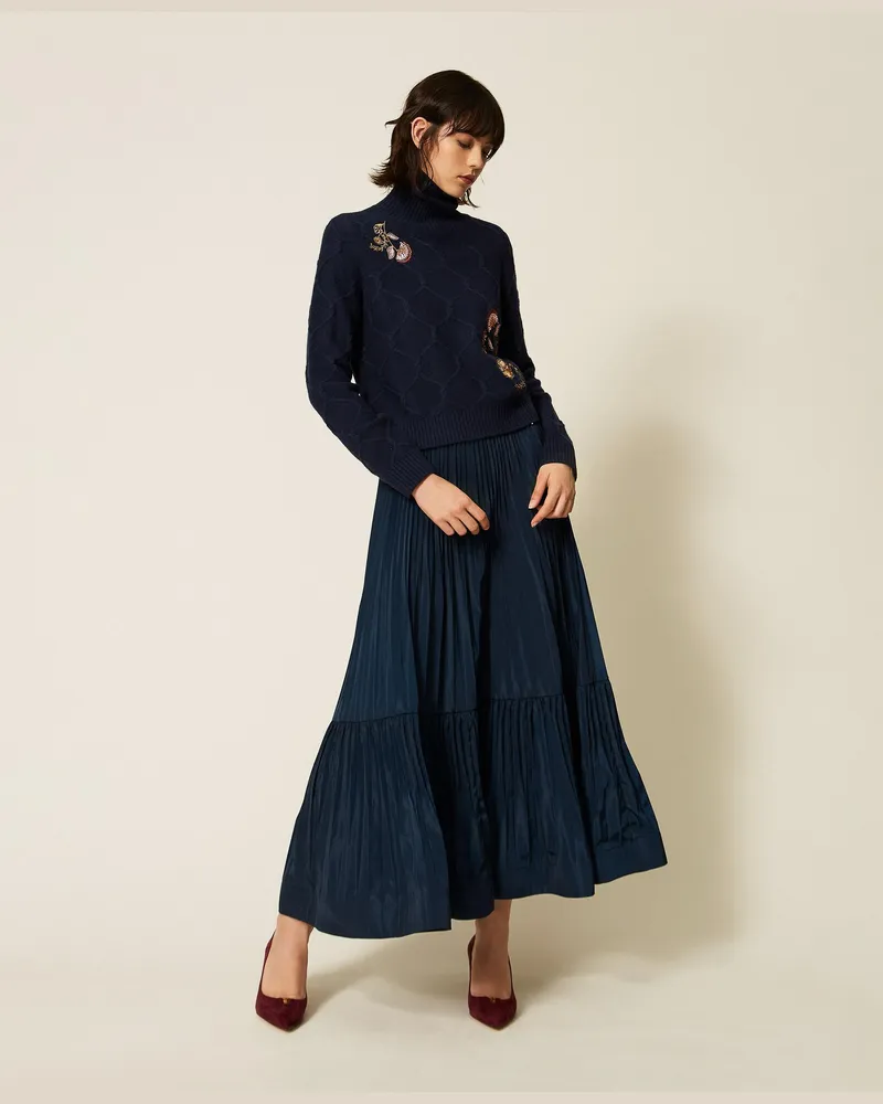 Twin-Set Maxi Taft-Plisseerock, Damen, Blue Paint Blue