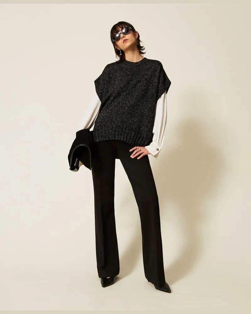 Twin-Set Pullover aus Wolle und Kaschmir mit Lurex Schwarz