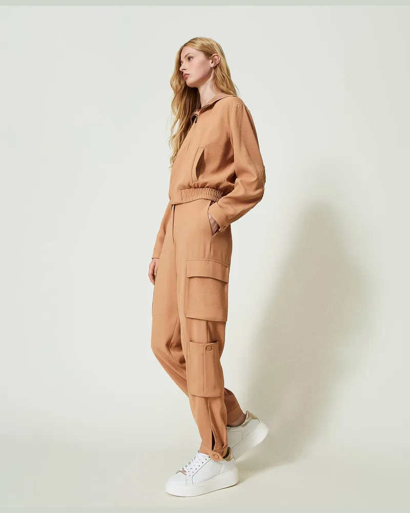 Twin-Set Hosen - Cargohose aus Krepp, „Hazelnut"-Braun, Größe „hazelnut“-braun