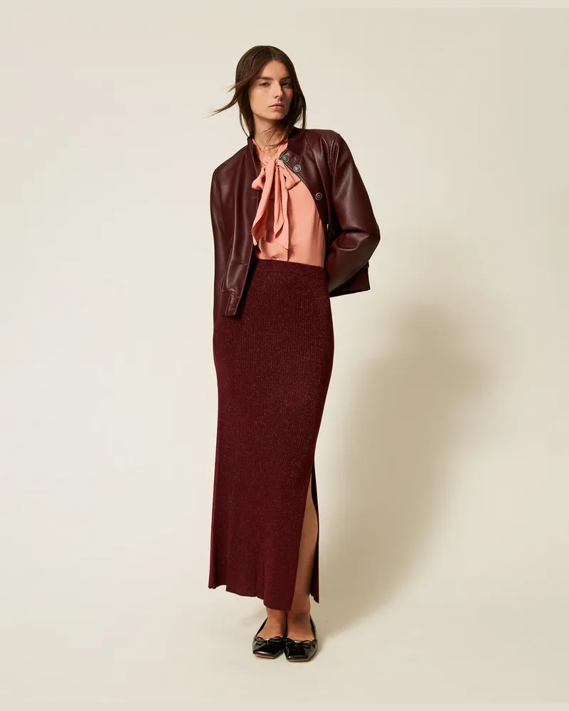 Twin-Set Röcke - Midi-Strickrock mit Lurex, Red Wine Lurex, Größe Red