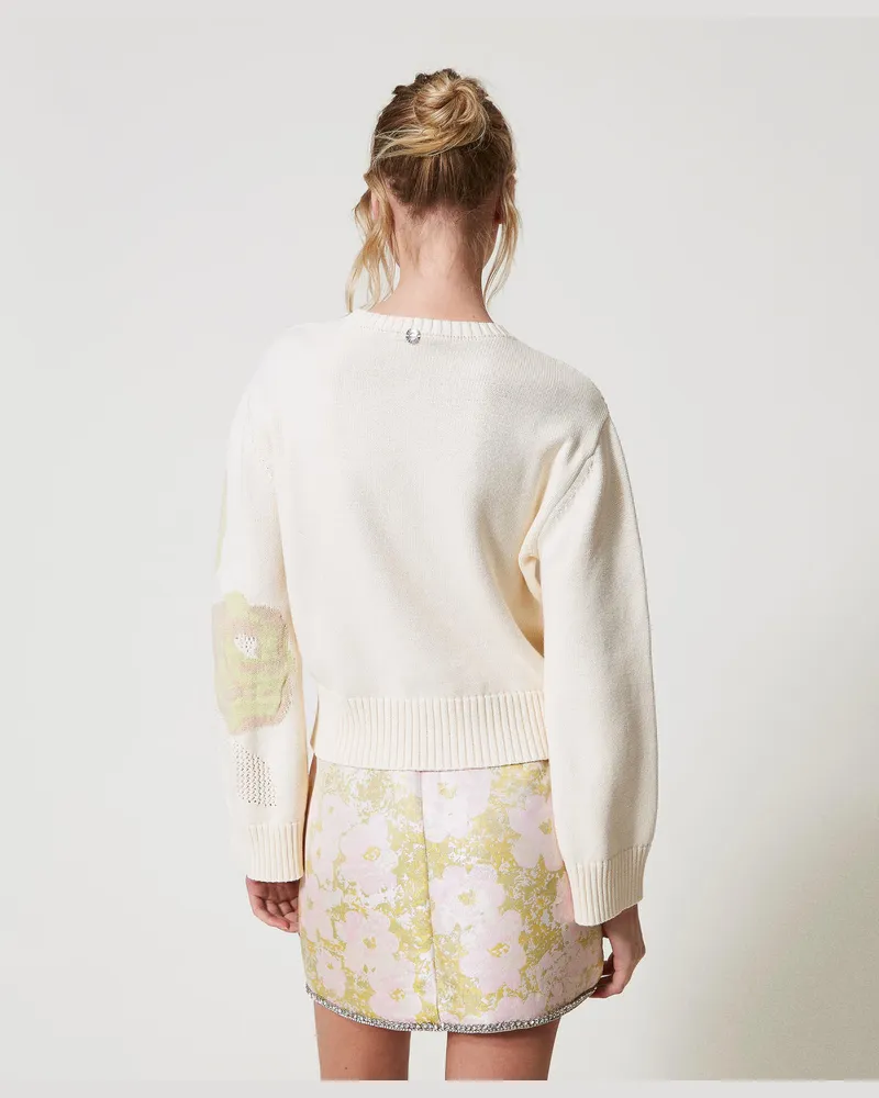 Actitude by Twinset Jacquardpullover mit Rosen, Sugar Weiß, Größe Sugar