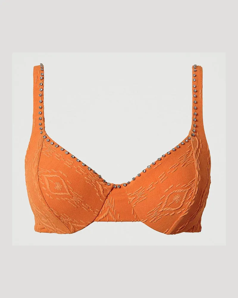Twin-Set Bademode - Bügel-Bikinitop mit eingeprägtem Dessin und Stickereien, "Summer Orange", Größe: 4-D 