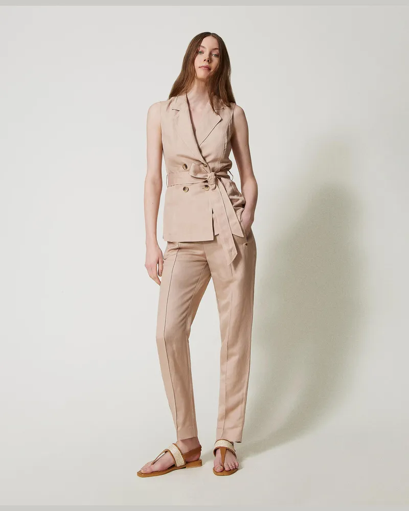 Twin-Set Hosen - Zigarettenhose aus Leinenmischung, Rose Desert, Größe Rose