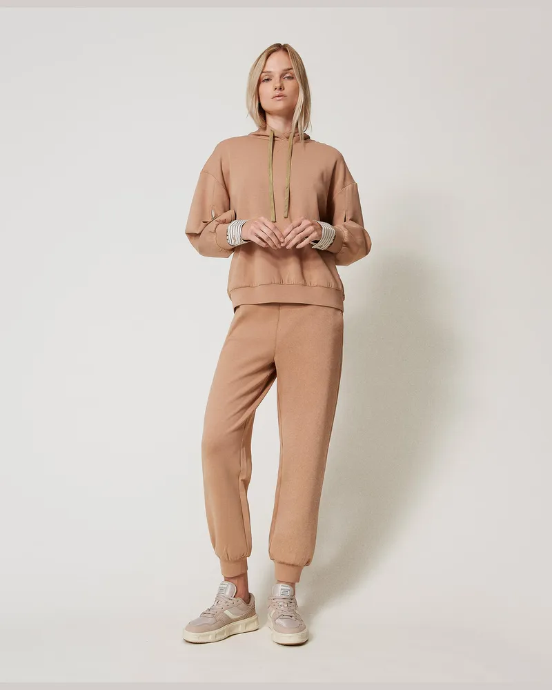 Twin-Set Sweatshirts und -jacken - Sweatshirt und Joggers aus Scuba, Zweifarbig Brown Box / White und Brown gestreift, Größe Zweifarbig
