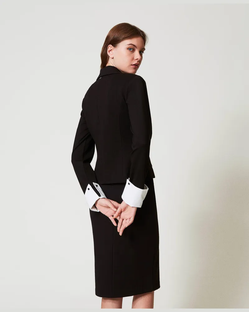 Actitude by Twinset Jacken und Outerwear - Blazer mit Blumenbrosche, Schwarz, Größe Schwarz
