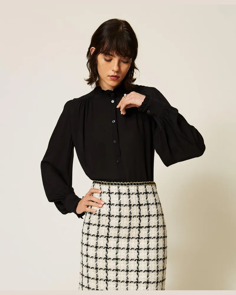 Twin-Set Cropped-Hemd aus Crêpe de Chine Schwarz