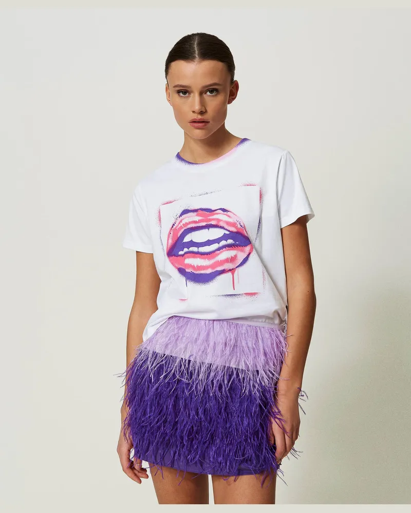 Actitude by Twinset T-Shirts - MYFO Oversize-T-Shirt mit schattiertem Print, Print Lips, Baumwolle, Größe: M 