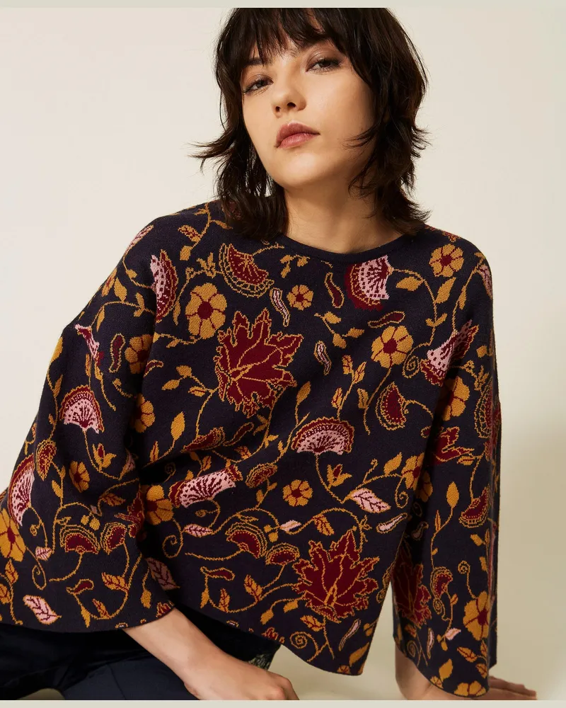 Twin-Set Jacquardpullover mit Blumendessin, Damen, Jacquard Fantasy Flowers Jacquard