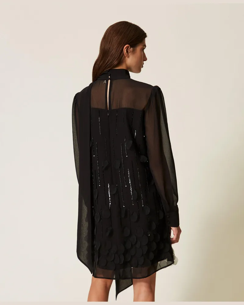 Actitude by Twinset Kurzes Kleid aus Georgette mit Stickerei Schwarz