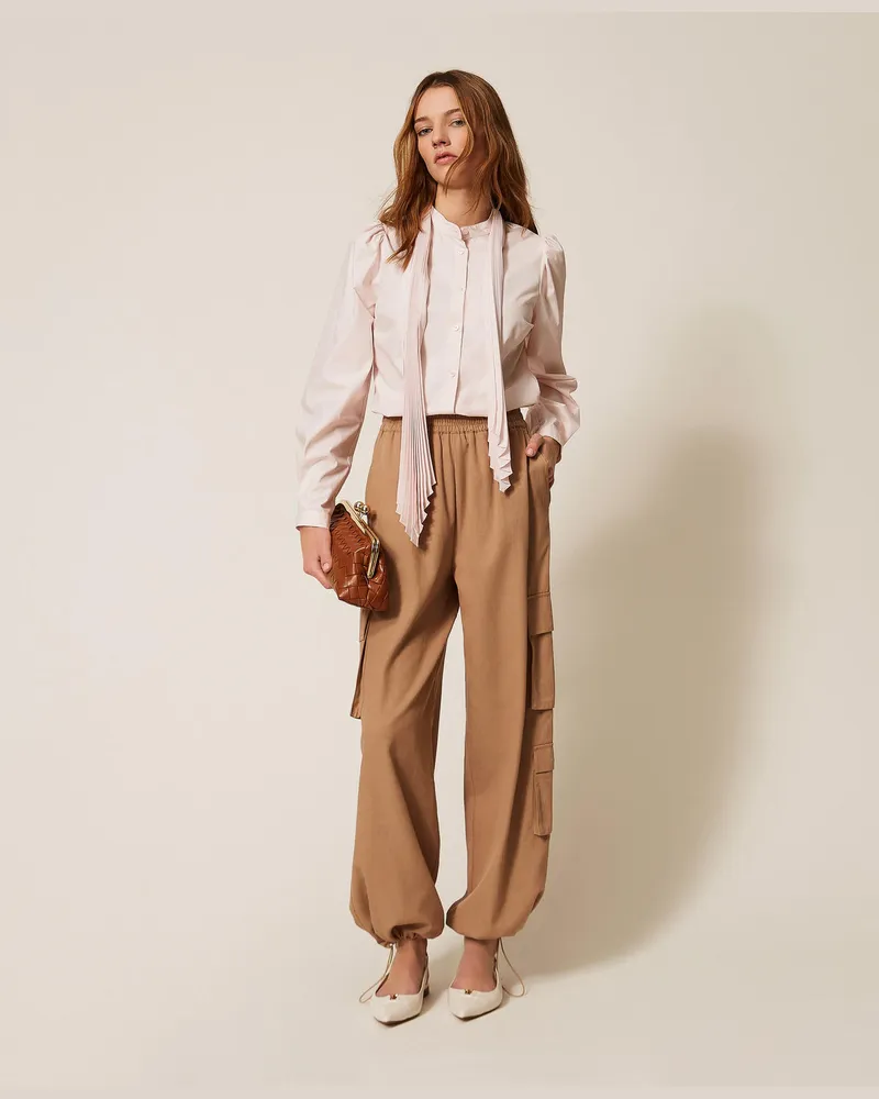 Twin-Set Hosen - Jogger-Hose aus Lyocell und Baumwolle, Natural Beige, Größe Natural