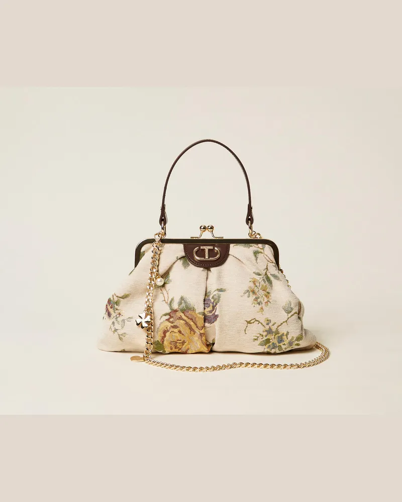 Twin-Set Taschen - Umhängetasche aus Jacquard mit floralem Muster, Jacquard Brokat Perlmutt, Einheitsgröße Jacquard