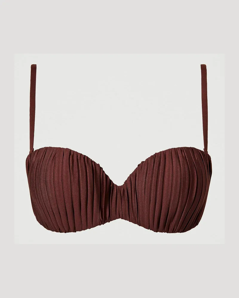 Twin-Set Bademode - Plissiertes Bandeau-Bikinitop, „Bitter Chocolate"-Braun, Größe: 3-C 