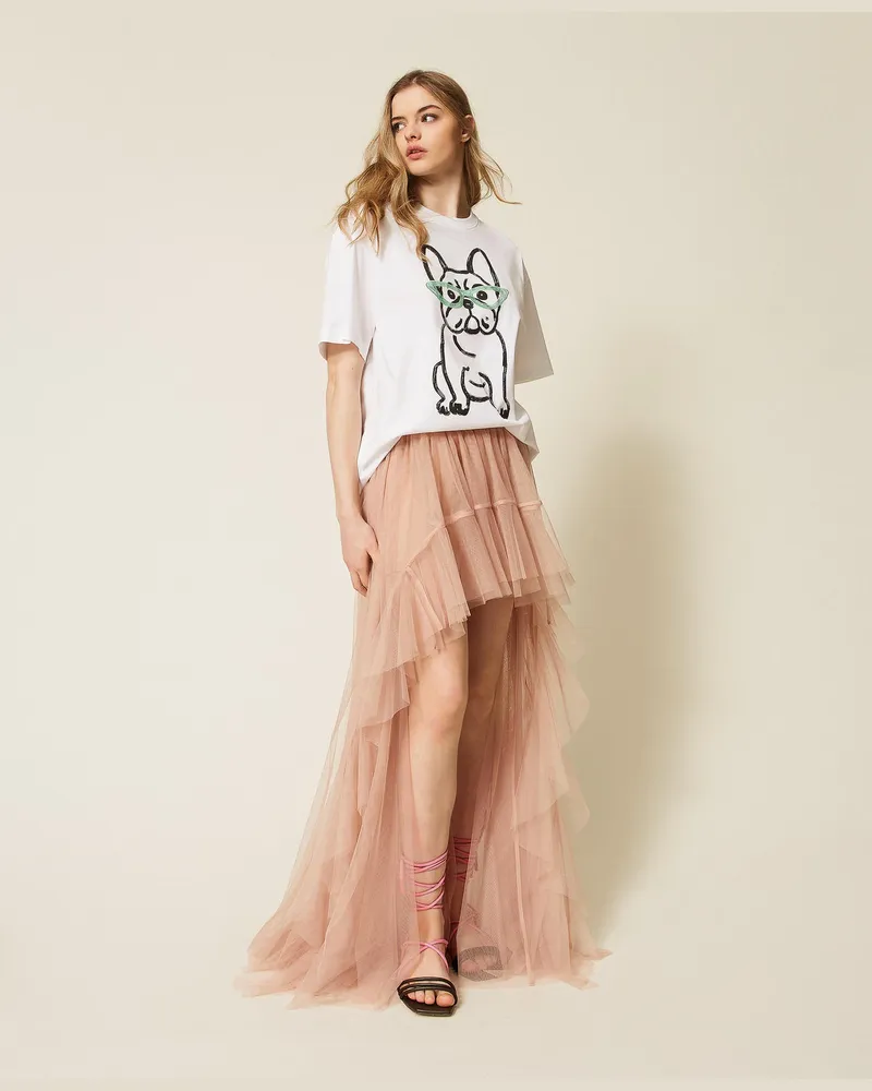 Actitude by Twinset Röcke - MYFO asymmetrischer langer Rock aus Tüll, Nude-Beige, Größe Nude-beige